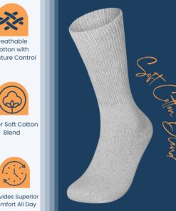 Special Essentials 12 Pairs Cotton Diabetic Crew Socks For Men & Women - Non-Binding Extra Wide Top - Neuropathy Socks Large Grey 13 8191H6XnJ0L
