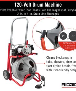 RIDGID 26998 Model K-400 Drain Cleaning 120-Volt Drum Machine Kit with C-45IW 1/2" x 75' Cable, White, Black, Red 25 8191HxOL6gL
