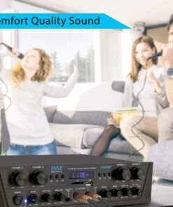 Pyle 500W Karaoke Wireless Bluetooth Amplifier - 4 Channel Stereo Audio Home Theater Speaker Sound Power Receiver with AUX IN, FM, RCA Subwoofer Speakers OUT, USB, Microphone IN with Echo - PTA44BT Amplifier System 25 8191XxQP9JL