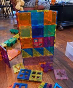 PicassoTiles 180 PCs Magnetic Tile Building Block Deluxe Construction Set with 2 Cars Clear Color Unique Shapes See Through Shape Tiles 3D Playboard Colorful Educational Construction for Kids Ages 3+ 26 8193vDI1ijL