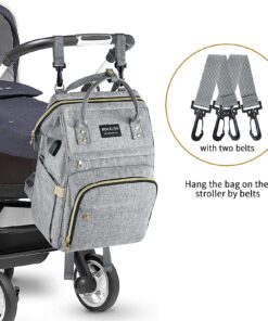 Mokaloo Diaper Bag Backpack, Large Baby Bag, Multi-functional Travel Back Pack, Anti-Water Maternity Nappy Bag Changing Bags (Light Grey) Light Grey 27 8198qVVzL