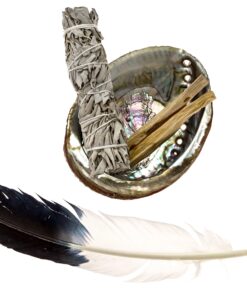 Feather Fanning Kit with Abalone Shell, Medium California White Sage, and Palo Santo Multicolor 11 819AGVa7bRL