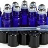 Vivaplex, 12, Cobalt Blue, 3 ml Glass Roll-on Bottles with Stainless Steel Roller Balls - Dropper included … 65 819DU34H1L