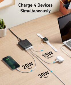 Anker USB C Charger, 543 (65W II), PIQ 3.0 & GaN 4-Port Slim Fast Wall Charger, with Dual USB C Ports (45W Max), for MacBook, Laptops, iPad Pro, iPhone and More 25 819EN pcQL