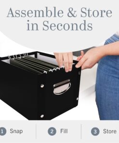 Snap-N-Store File Storage Box & Organizer - 1 Pack - 16.125 x 13.125 x 9.875 Inch Letter/Legal Size Portable File Box with Lid for Documents - Back To School Supplies for Students - Glossy Black Letter/Legal File 19 819IvZbrSuL