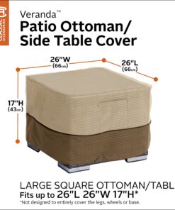 Classic Accessories Veranda Water-Resistant 26 Inch Square Patio Ottoman/Side Table Cover, Outdoor Table Cover 26"L x 26"W x 17"H 17 819IzMr5YlL