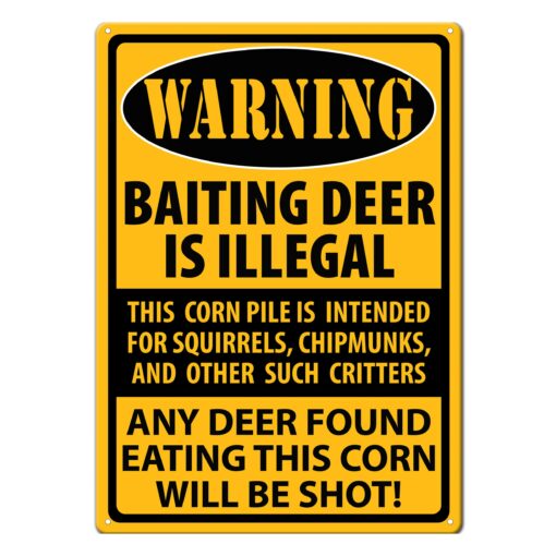 Rivers Edge Products Retro Metal Tin Sign, 17" x 12" Weatherproof Metal Wall Art for Indoor or Outdoor Decor, Vintage Man Cave, Bar, Cabin, Garage, or Home Decor, Warning Baiting Deer Is Illegal