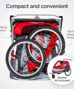 Schwinn Echo, and Trailblazer Child Bike Trailer, Single and Double Baby Carrier, Canopy, 16-20-inch Wheels Trailblazer - 2 Seat Red 13 819KNOh9ZxL