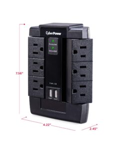 CyberPower CSP600WSU Surge Protector, 1200J/125V, 6 Swivel Outlets, 2 USB Charging Ports, Wall Tap Design, Black 26 819L8fIPXOL