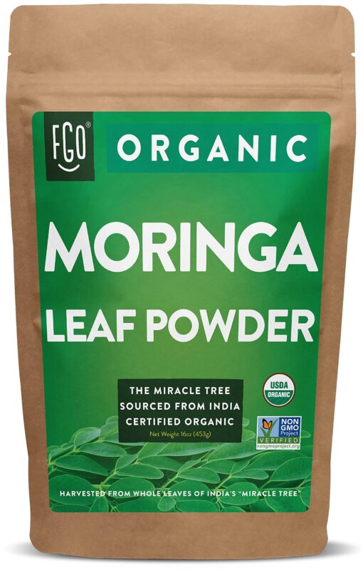 FGO Organic Moringa Oleifera Leaf Powder, 100% Raw from India, 16oz (Pack of 1) 1 Pound (Pack of 1)