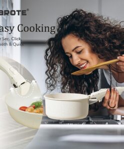 CAROTE 21pcs Pots and Pans Set, Nonstick Cookware Set Detachable Handle, Induction Kitchen Cookware Sets Non Stick with Removable Handle, RV Cookware Set, Oven Safe Cookware Set Cream White 21 pcs Granite Set 14 819SYi9RMFL