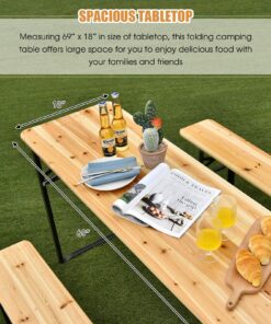 Giantex 70'' 3-Piece Portable Folding Picnic Beer Table with Seating Set Wooden Top Picnic Table for Patio Outdoor Activities Garden Use, 30'' Table Height Black(iron Frame); Wooden(tabletop & Chair Seats) 33 819TOFhb1rL 1