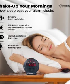 Sonic Alert Small Digital Alarm Clock with Battery Backup, Snooze, Full Range Brightness Dimmer, Outlet Powered Compact Clock for Bedrooms, Desk, Bedside, Simple to Operate (Black) Polished 15 819XHvgVsuL