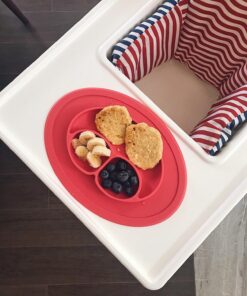 ezpz Mini Mat (Coral) - 100% Silicone Suction Plate with Built-in Placemat for Infants + Toddlers - First Foods + Self-Feeding - Comes with a Reusable Travel Bag - 6 Months+ Coral 34 819YAU1aYhL