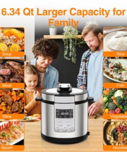 VBGK Pressure Cooker 6.3 Quart, 14-in-1 Electric Pressure Cooker, Knob & Touch Screen Multifunctional Slow Cooker,Sauté,Steamer, Stainless Steel, Keep Warmer, 24H Pre-Set Timer, Autoc Pressure Release Knob Control 12 819YDeten4L