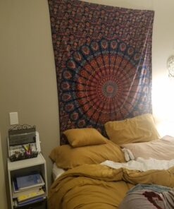 Bless International Handmade Indian hippie Bohemian Psychedelic Peacock Mandala Wall hanging College Dorm Beach Throws Table Cloth Bedding Tapestry (Golden Blue, Twin(54x72Inches)(140x185cms)) Twin (54x72Inches)(140x185cms) Golden Blue 38 819d0fLPRbL