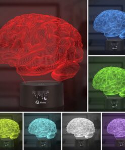 Alternative view of Elstey Brain 3D Night Light Table Desk Lamp, 7 Colors Optical Illusion Touch Control Lights with Acrylic Flat & ABS Base & USB Cable for Christmas Gift