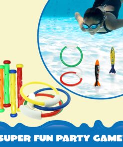 JOYIN 18Pcs Diving Pool Toys for Kids, Swimming Pool Toy with Storage Bag Includes 4 Pool Rings, 4 Diving Sticks, 4 Bandits, 6 Treasures Underwater Swim Pool Games for Ages 8-12 19 819fD3o6p7L