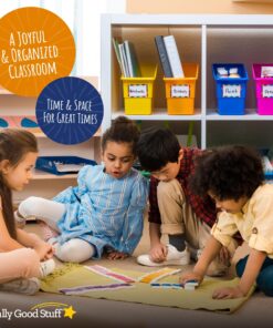 Really Good Stuff Rainbow Organizing Bins, Premium Plastic Book Holders With Name Labels, Vertical Storage & Organization for Classroom & Home, Color Code Files, Books, Binders, Supplies, 12 pk 9 819fjIiXbLL