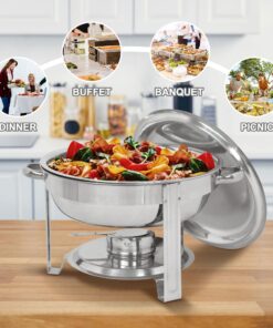 SUPER DEAL Pack of 6 Deluxe Full Size Round Durable Frame 5 Qt. Stainless Steel Chafing Dish, Dinner Serving Buffer Warmer Set 12 819i40q4JoL