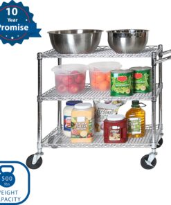 Seville Classics UltraDurable NSF Commercial Heavy Duty Metal Rolling Utility Cart, w/ Steel Shelves, Handle Bar for Restaurant, Garage, Warehouse, Kitchen, Office, Top Shelf (36"W x 18"D) Chrome Top Shelf (36"W x 18"D) 27 819lOJ6uYPL