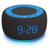 Buffbee Sound Machine & Alarm Clock 2-in-1, 0-100% Clock Face Brightness, Bottom Colored Light, Sleep Timer, Precise 30-Level Volume Control White Noise Machines Black+Blue 13 819n7149qzL