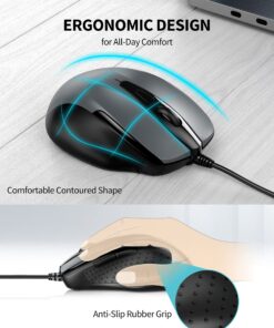 TECKNET USB Wired Mouse, 6-Button Corded Mouse with 2 Adjustable DPI, Optical Computer Mouse with Ergonomic Design and 5FT Cord for Laptop, Chromebook, PC, Desktop, Mac, Notebook-Gray GRAY 22 819nGH4 kvS