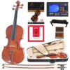 Cecilio CVN-200 Full Size Violin with D'Addario Prelude Strings - Solidwood Natural Varnish Violin for Beginners - Includes Tuner, Case, and 2 Bows 4/4 50 819tdYyW5yL