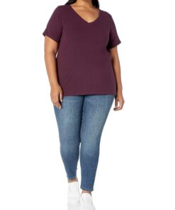 Amazon Essentials Women's Short-Sleeve V-Neck T-Shirt (Available in Plus Size) 1 Burgundy 1X 5 819uApJsuBL