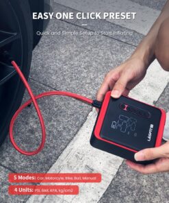 LASFIT AIR CR1 Tire Inflator Portable Air Compressor, 2in1 150PSI Cordless 12V DC Electric Auto Pump w/Digital Pressure Gauge, 3X Fast Inflation, 7800mAH Battery, LED Light for Car Bike Motorcycle Black 29 819xkdYJ6pL