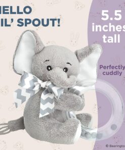 Bearington Baby Lil’ Spout Ring Rattle: 5.5” Plush Gray Elephant Shaker Toy with Soft Plush Fur, Satin Bow, Clear Ring and Moving Beads; Sensory Stimulation for Infants, Makes a Great 5.5 Inch (Pack of 1) 15 81A kE2NWFL