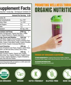 Organic Muscle Superfood Pre Workout Powder for Men & Women, Lemon Berry - USDA Organic Preworkout Supplement for Endurance - Vegan, Natural, Plant-Based, & Low Caffeine Pre-Workout Energy Powder Large (Pack of 1) 22 81A06IfyYnL