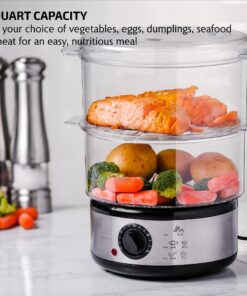 Alternative view of OVENTE 2 Tier Electric Food Steamer for Cooking Vegetables, Stainless Steel Base, Stackable and Dishwasher Safe Baskets, 400W with Auto Shutoff and 60-Minute Timer, 5 Quart Capacity, Silver FS62S 2-Tier
