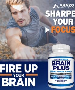 Premium Brain Function Supplement – Memory, Focus, Clarity – Nootropic Booster with DMAE, Bacopa Monnieri, L-Glutamine, Multi Vitamins, Multi Minerals - Arazo Nutrition 19 81A1KPniRYL
