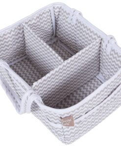 Dove Gray Chevron Storage Caddy - Chevron Print Body, Handles and Lining, Gray and White Trim, Gray and White, Two Handles, 12 in x 6 in x 8 in Dove Gray 25 81A1ZMCeF3L