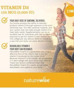 NatureWise Vitamin D3 5000iu (125 mcg) 1 Year Supply for Healthy Muscle Function, and Immune Support, Non-GMO, Gluten Free in Cold-Pressed Olive Oil, Packaging Vary ( Mini Softgel), 360 Count 360 Count (Pack of 1) 22 81A1mXYykFL