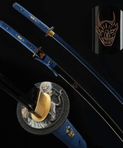 Auway Handmade Katana Samurai Sword Blue/Black/Red Baked Finish Blade with Wooden Scabbard 12 81A3XlokNvL