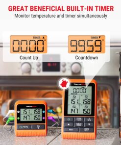ThermoPro TP829 Wireless LCD Meat Thermometer for Grilling and Smoking, 1000FT Grill Thermometer for Outside Grill with 4 Meat Probes, BBQ Thermometer for Smoker Oven Cooking Beef Turkey Four Probes 29 81A3v90DYL