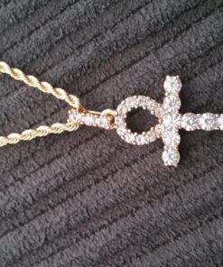 Fashion 21 Micro Pave Egyptian Ankh Cross Pendant 22 to 27 inches Various Chain Necklace Gold Tone 2mm 24" Rope Chain 20 81A5MKTyucL