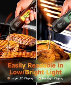 Meat Thermometer Digital, Meat Thermometers for Grilling and Cooking, Waterproof Instant Read Food Thermometer with Accurate Readings, Large LED Backlit Display and Foldable Probe for Kitchen & BBQ Black 26 81A5r1cPFYL