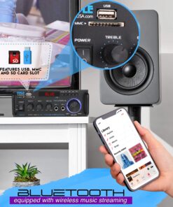 Pyle Wireless Bluetooth Stereo Power Amplifier - 200W Dual Channel Sound Audio Stereo Receiver w/RCA, USB, SD, MIC in, FM Radio, for Home Computer via RCA - PDA29BU.5 Basic Feature 18 81A6kHYczuS
