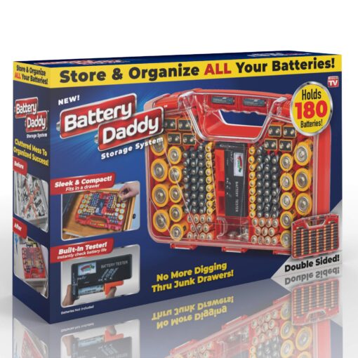 Ontel Battery Daddy - Battery Organizer Storage Case with Tester, Stores & Protects Up to 180 Batteries, Clear Locking Lid, As Seen On TV Original - 180 Batteries