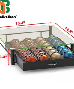 DecoBrothers Crystal Tempered Glass Vertuo Pod Holder Drawer, 24 Large or 48 Small Nespresso Capsule Organizer 48 pcs Capacity Black 24 81A9Glg spL