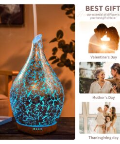 Porseme 280ml Essential Oil Diffuser, 3D Glass Aromatherapy Diffusor, Ultrasonic Cool Mist BPA Free Aroma Humidifier with Timer and Color Changing Function, Waterless Shut-Off for Home Office Room G3-280ml Silver Plated Aladdin Vase 19 81ABnz7tfyL