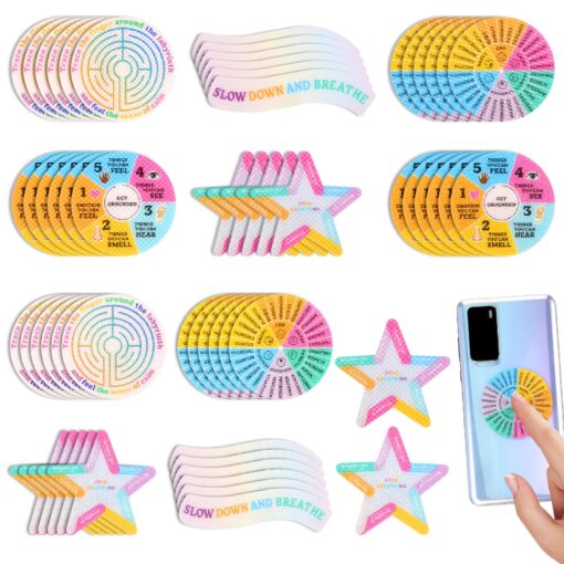 60 Pcs Calm Stickers Sensory Strips, 2 Different Textured Anxiety Sensory Stickers Tactile Rough Calming Stickers Adhesives Anxiety Fidget Relief Breath Stickers for Desk, Phone Adults Teens Anxiet Style B