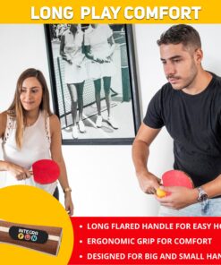 Ping Pong Paddle Set - 4 Wood Ping Pong Paddles - Ergonomic Grip - 8 Tournament Table Tennis Balls - Paddle Case - Professional/Casual Play - Portable Table Tennis Set .- Family Table Games 15 81ACBHFYFHL