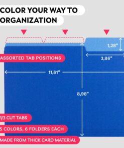 Colored File Folders - Colored Folders - Colored File Folders Letter Size - File Folders - File Folders Letter Size - Color File Folders - Color Folders - (30 Pack, 8.5 x 11", 1/3 Cut Tabs, 5 Colors) 30 Pack 19 81AEQd3BdNL