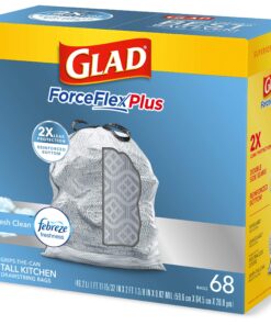 Glad ForceFlexPlus Tall Kitchen Drawstring Trash Bags - 13 Gallon Grey Trash Bag, Fresh Clean with Febreze Freshness 68 Count 36 81AGQL0TVTL