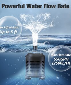 KEDSUM 550GPH Submersible Pump(2500L/H, 40W), Ultra Quiet Water Pump with 5ft High Lift, Fountain Pump with 6.5ft Power Cord, 3 Nozzles for Fish Tank, Pond, Aquarium, Statuary, Hydroponics Blue 29 81AGtv2yfeL
