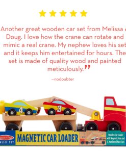 Melissa & Doug Magnetic Car Loader Wooden Toy Set With 4 Cars and 1 Semi-Trailer Truck - Crane Wooden Toy, Vehicle Toys For Kids Ages 3+ 33 81ANCbYC9vL